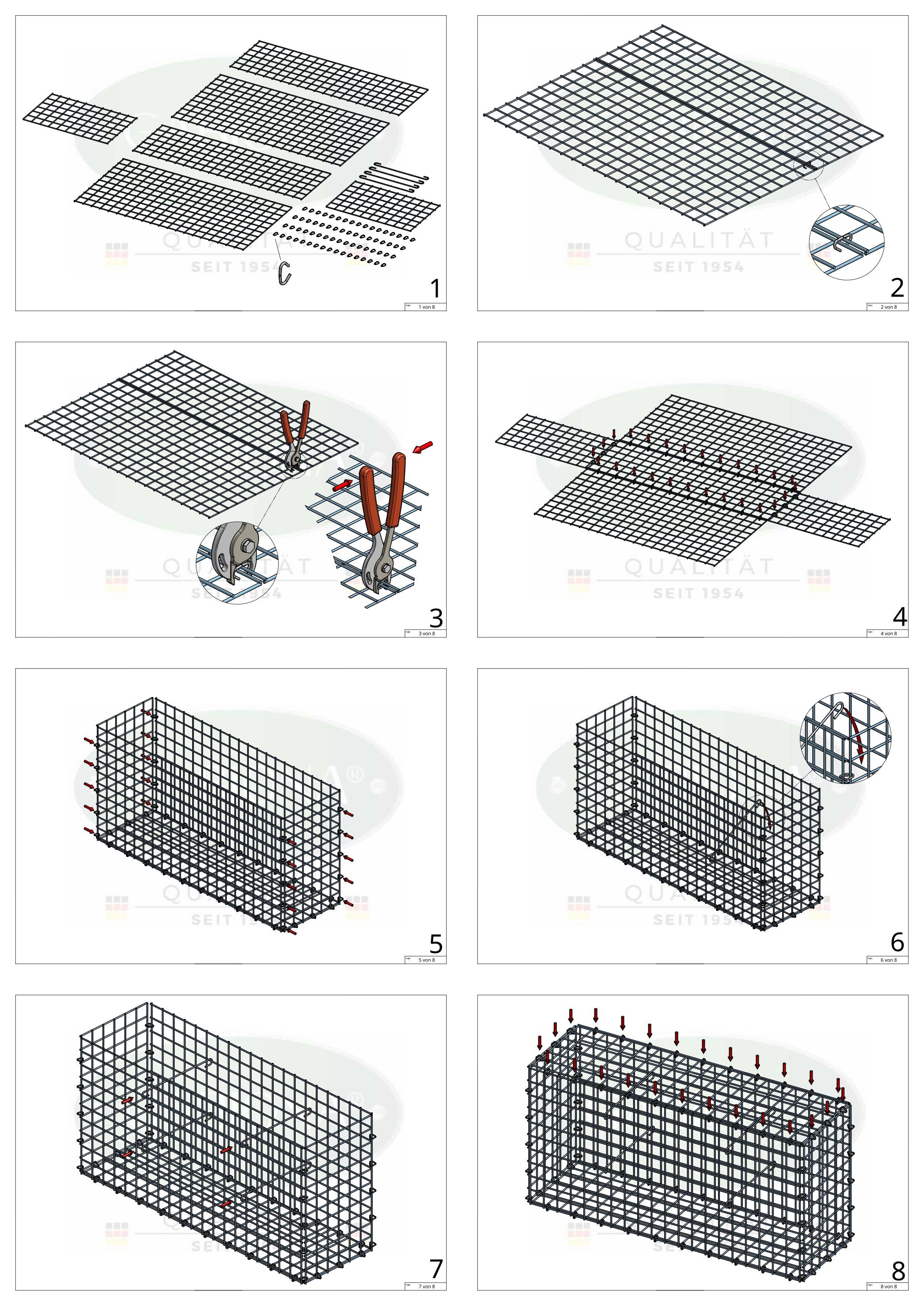 Gabion 100 cm x 70 cm x 20 cm (L x H x D), mesh size 5 cm x 5 cm, C-ring