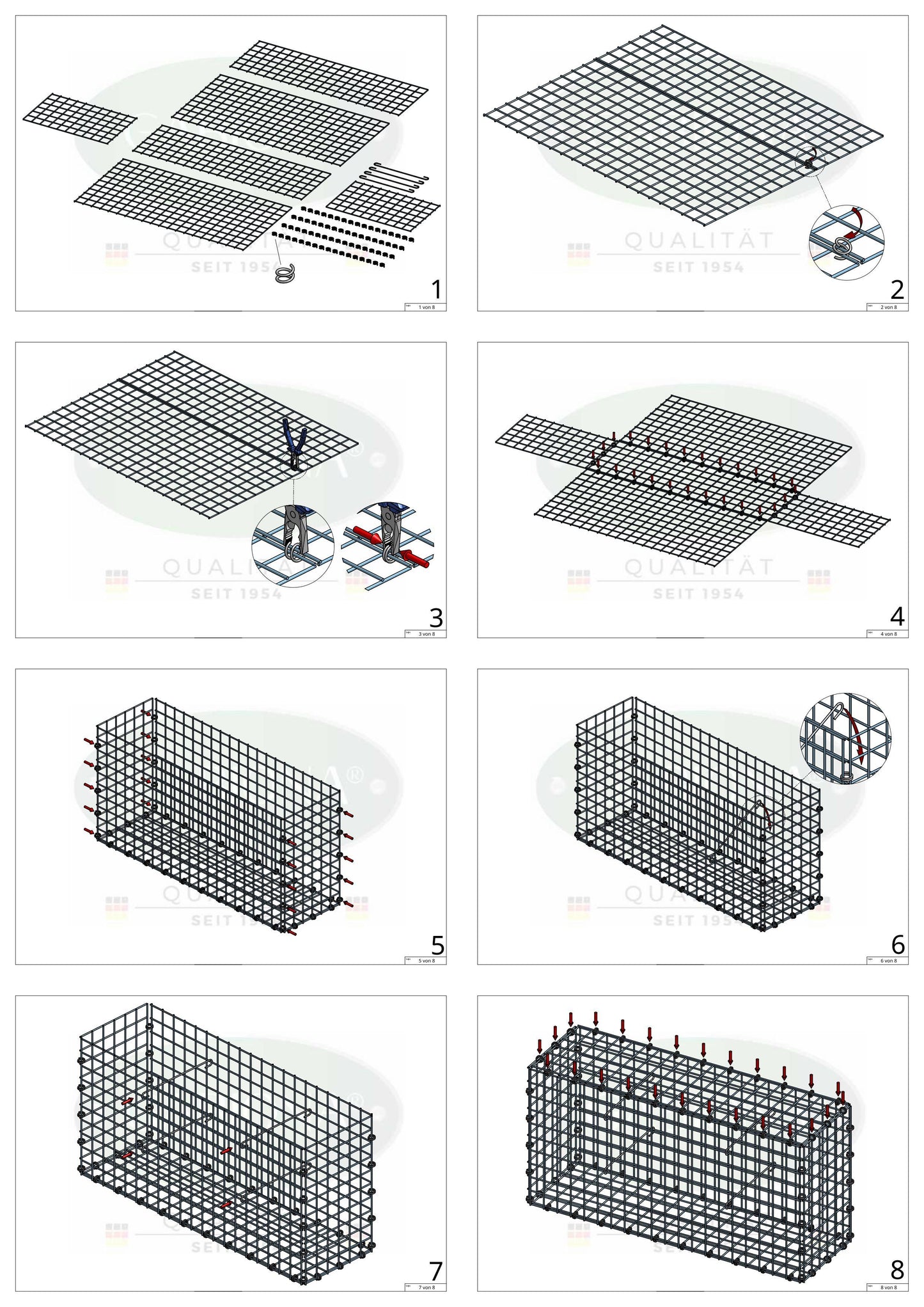 Gabion 80 cm x 40 cm x 20 cm (L x H x D), maskstorlek 5 x 5 cm, spiralring