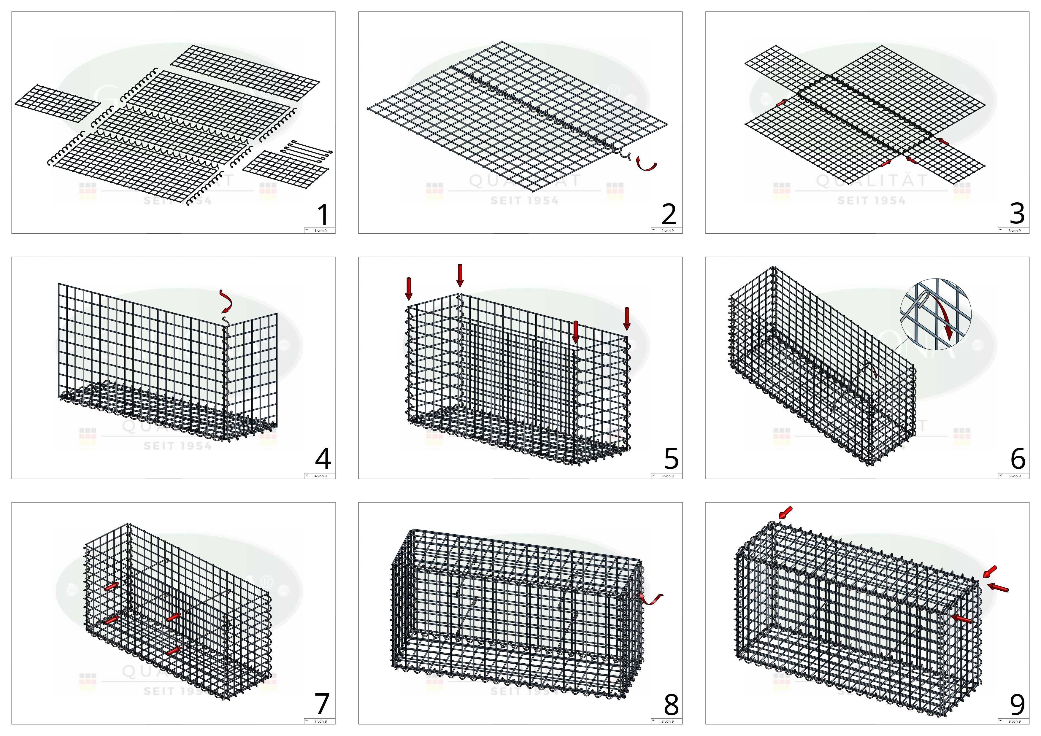 Gabion 100 cm x 90 cm x 30 cm (L x H x D), mesh size 5 cm x 5 cm, spiral