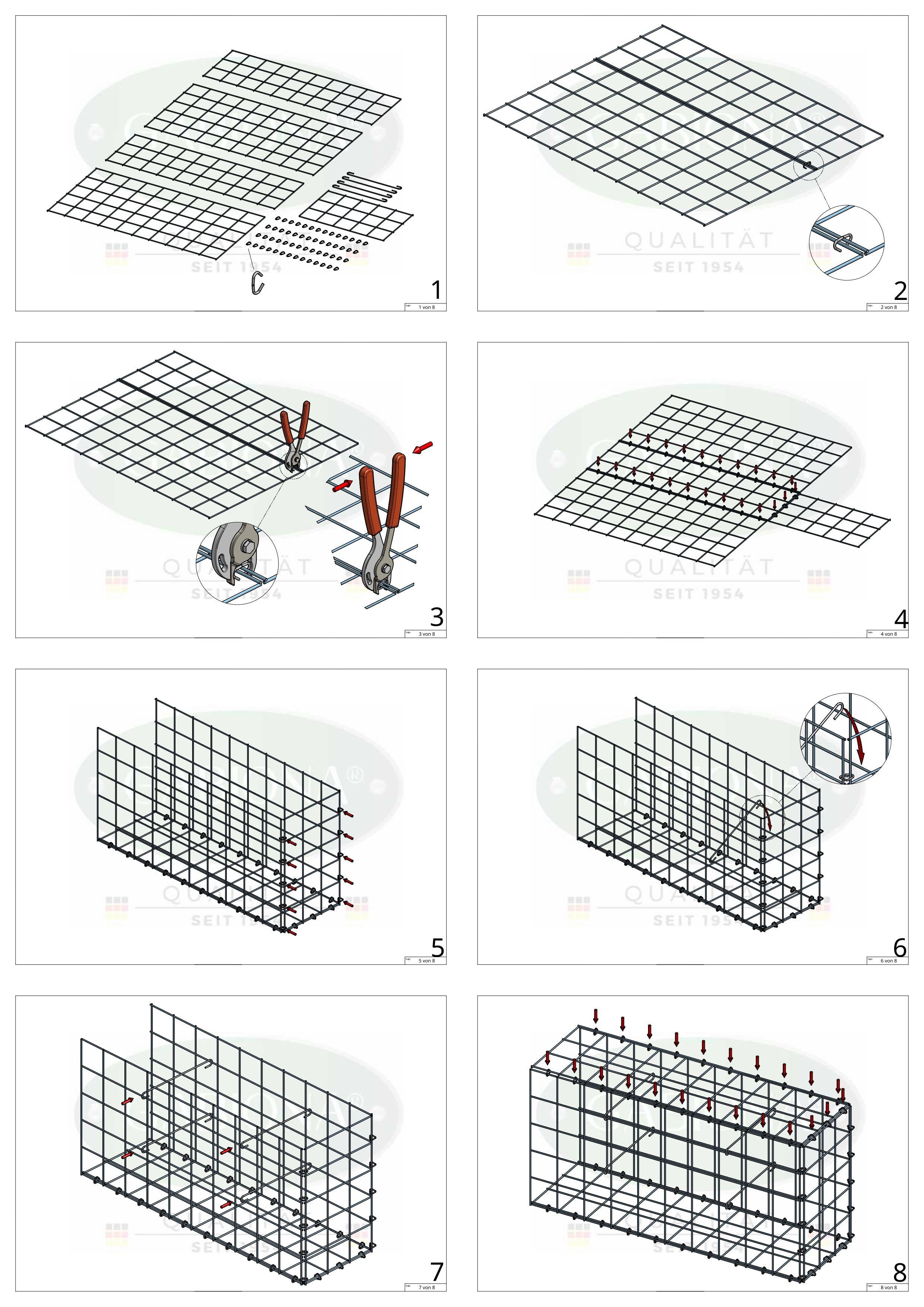 Gabião Tipo 2 100 cm x 100 cm x 40 cm (C x A x P), malhagem 10 cm x 10 cm, anel C