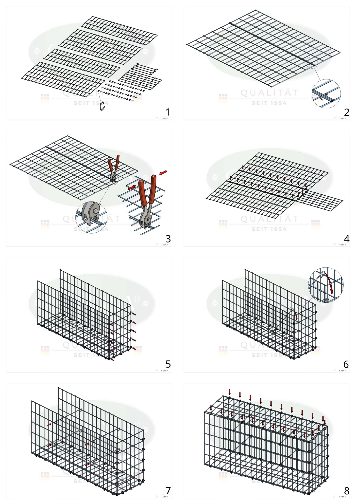 Mounted gabion type 2 100 cm x 40 cm x 30 cm, mesh size 5 cm x 10 cm, C-ring