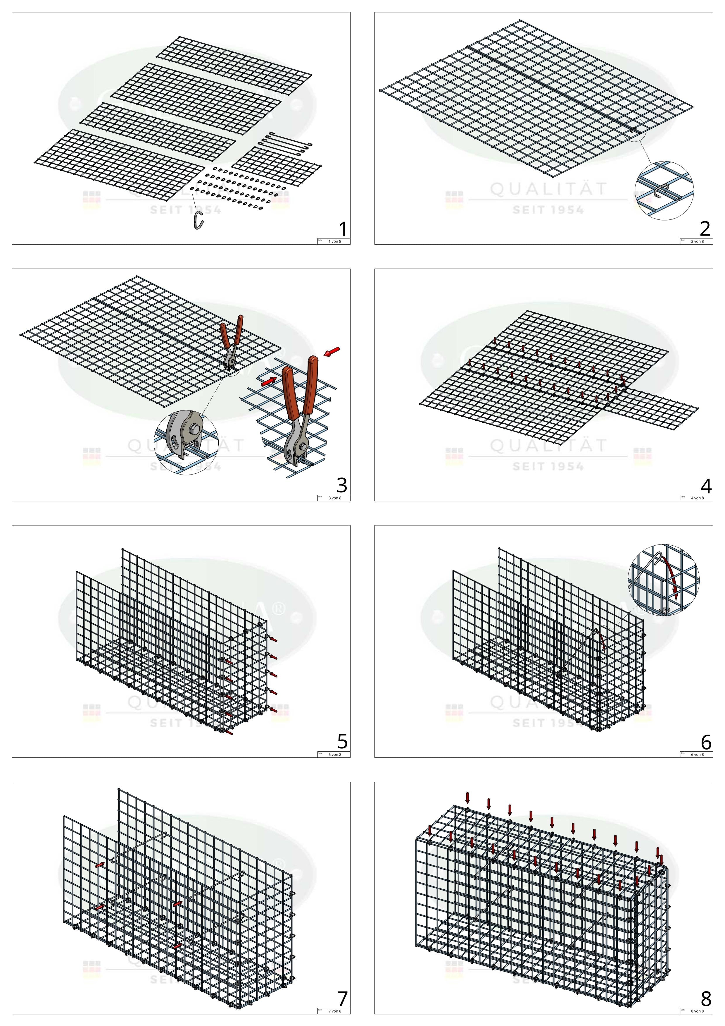 Gabião Tipo 2 100 cm x 100 cm x 40 cm (C x A x P), malhagem 5 cm x 5 cm, anel C