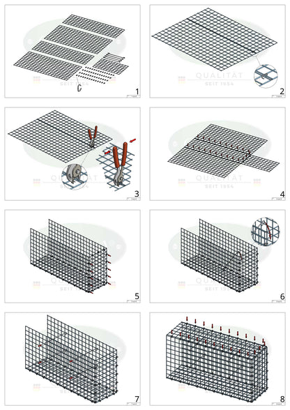Mounted gabion type 2 100 cm x 60 cm x 30 cm (L x H x D), mesh size 5 cm x 5 cm, C-ring