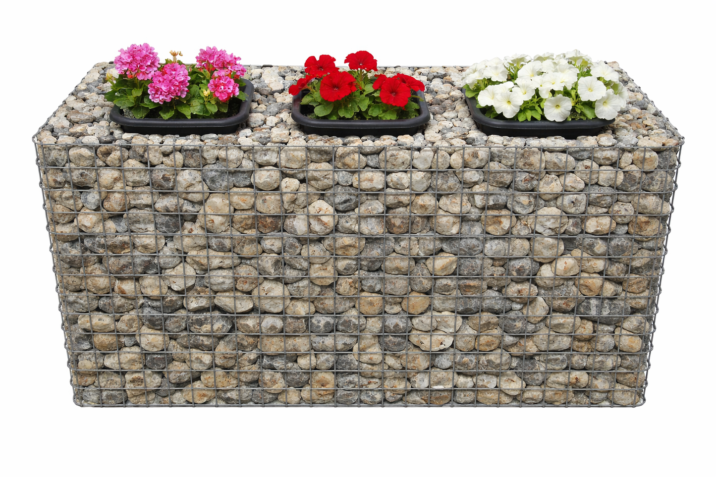 Blomstersøjle, sæt af 3, højde 62 cm, grundflade 127 x 52 cm, MW 5 x 5 cm, varmgalvaniseret inkl. potte