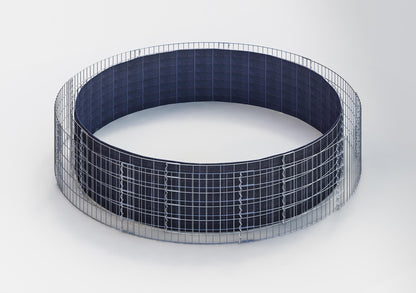 Rund højbed, udvendig diameter 382 cm, højde 50 cm, maskestørrelse 5 x 10 cm, vægtykkelse 15 cm