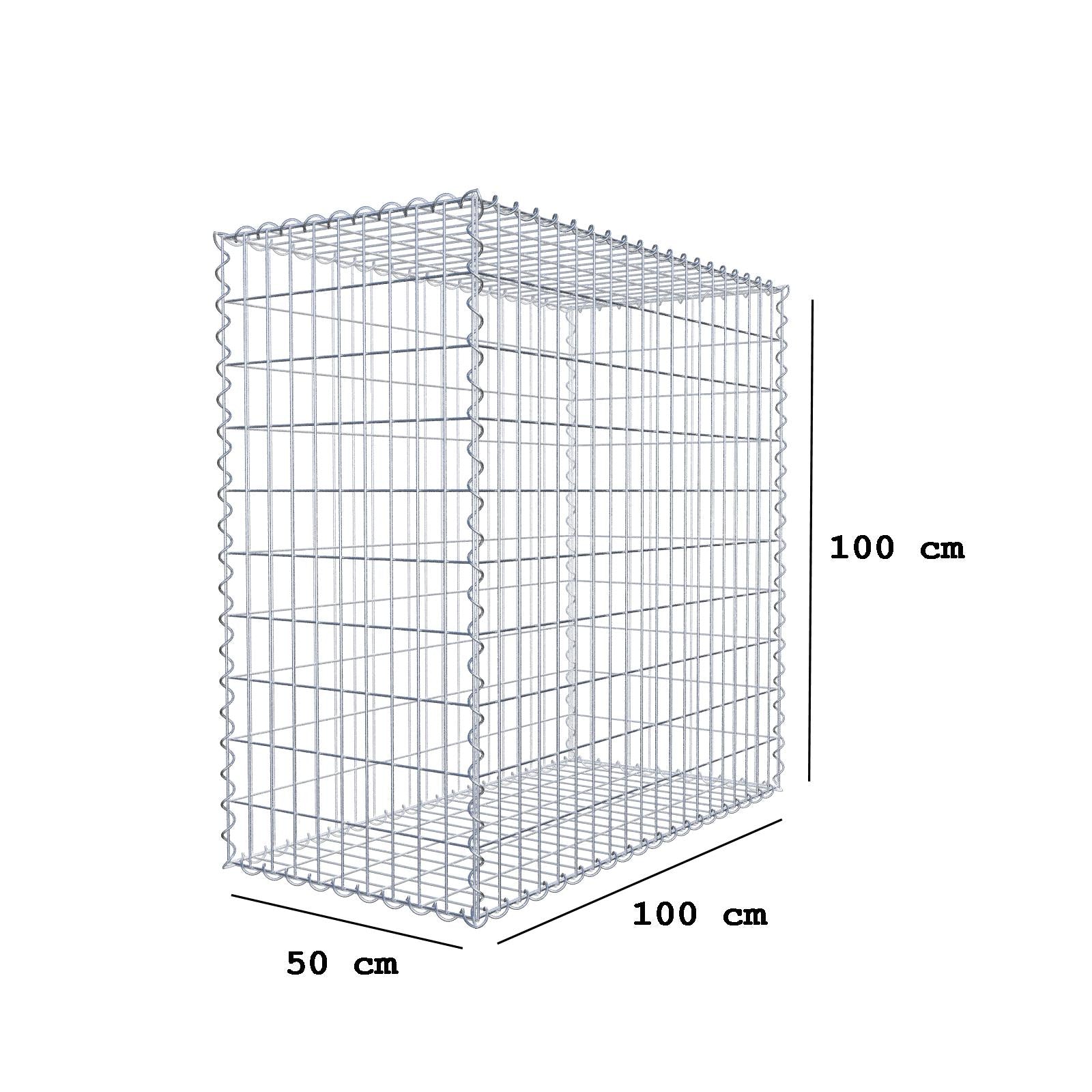 Sats med 2 gabioner 100 cm x 100 cm x 50 cm (L x H x D), maskstorlek 5 x 10 cm, spiral