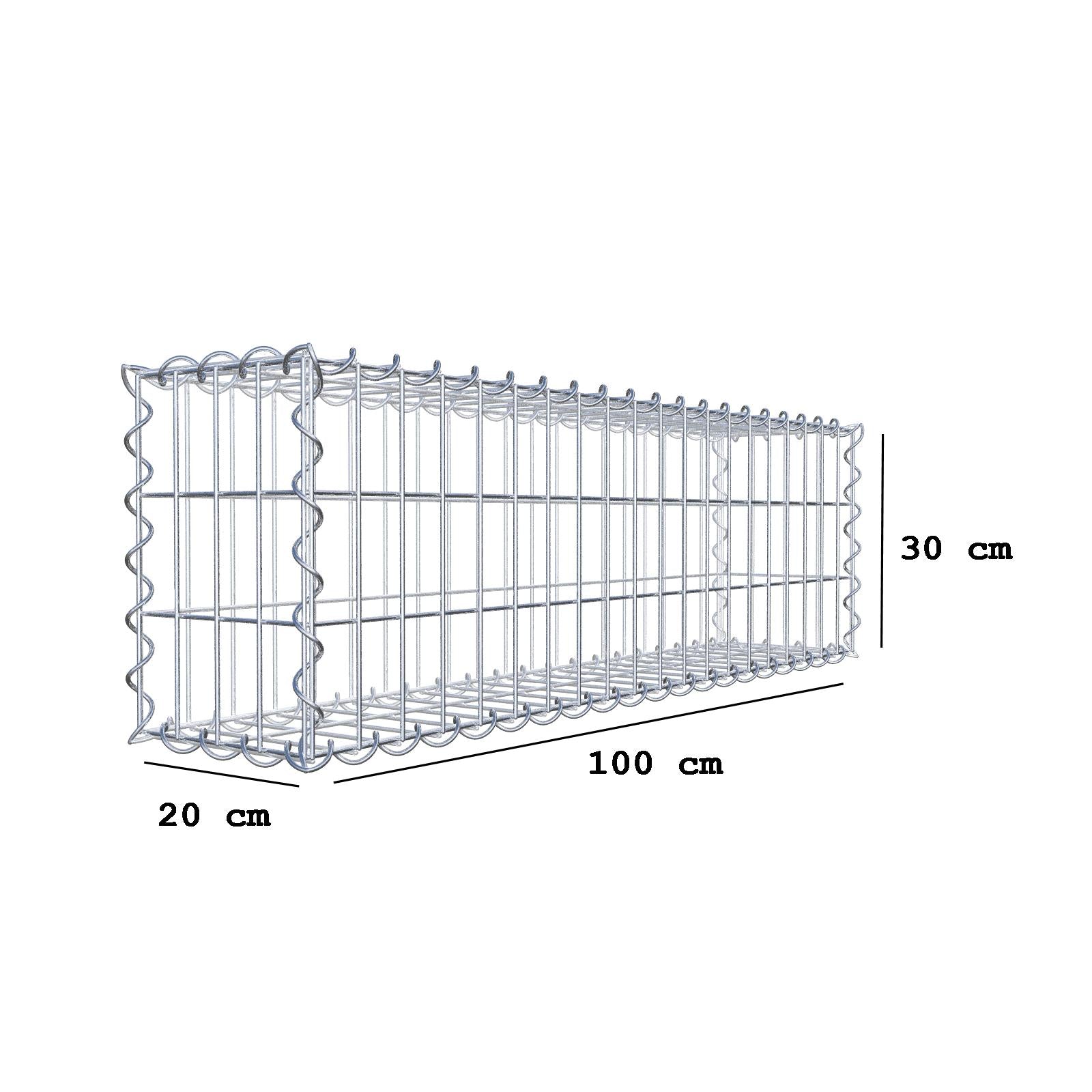 Sats med 2 gabioner 100 cm x 30 cm x 20 cm (L x H x D), maskstorlek 5 x 10 cm, spiral