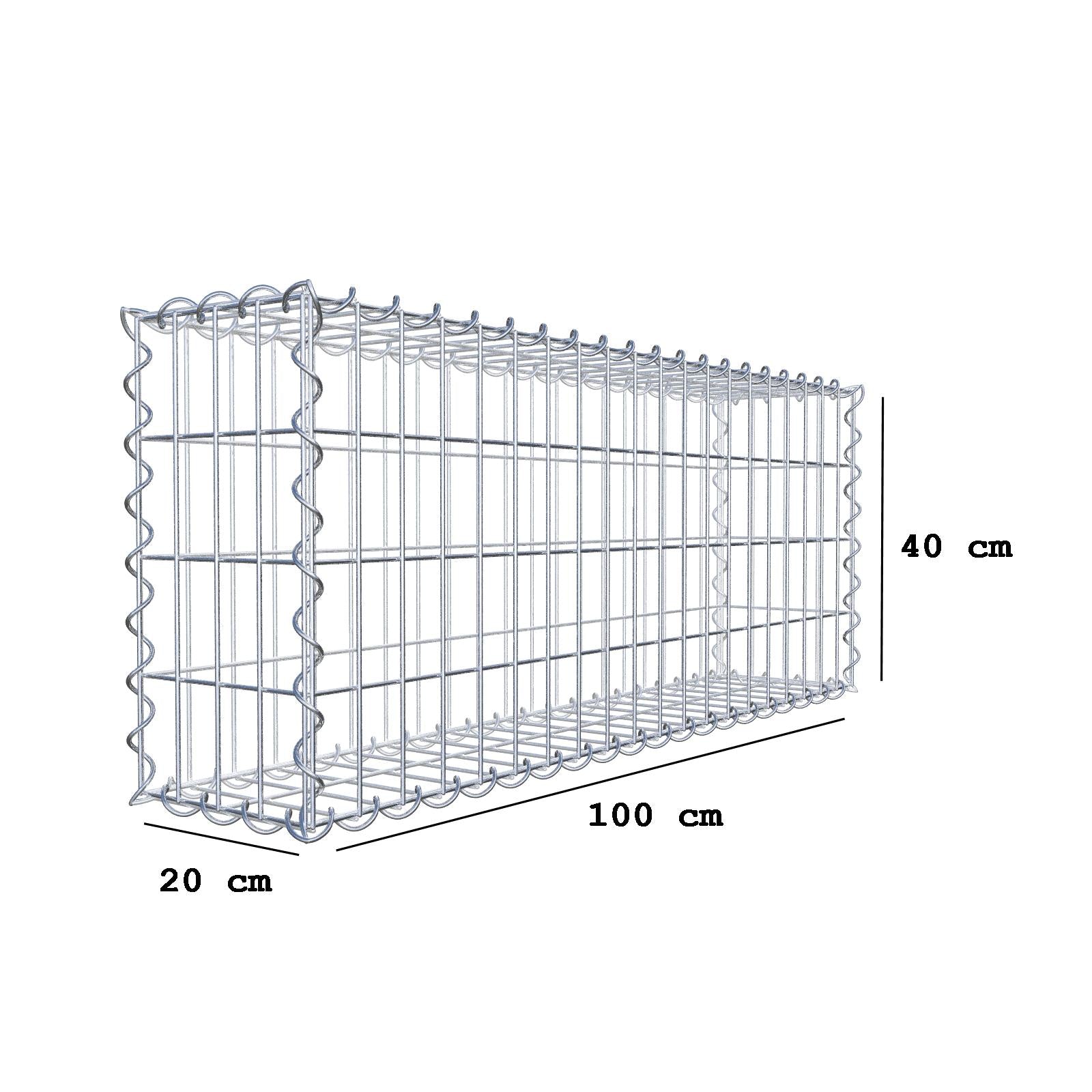 Sats med 2 gabioner 100 cm x 40 cm x 20 cm (L x H x D), maskstorlek 5 x 10 cm, spiral