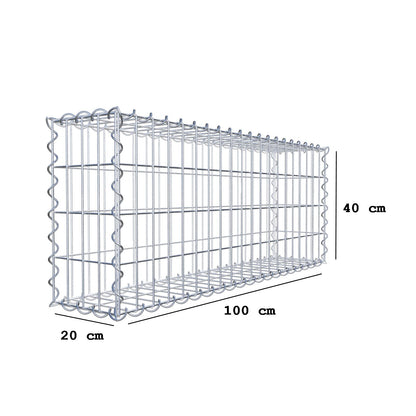 Set of 2 gabions 100 cm x 40 cm x 20 cm (L x H x D), mesh size 5 x 10 cm, spiral