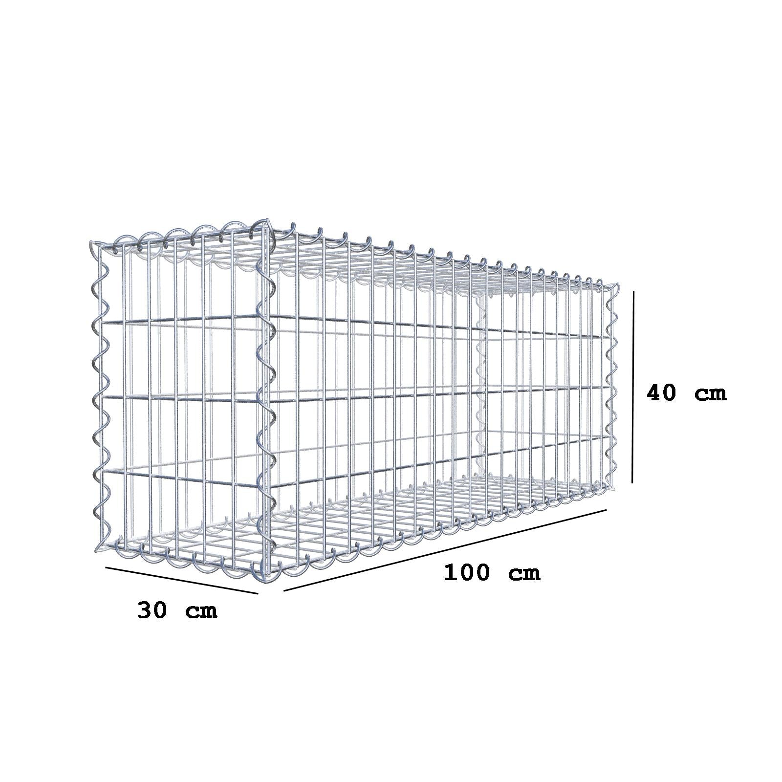 Sats med 2 gabioner 100 cm x 40 cm x 30 cm (L x H x D), maskstorlek 5 x 10 cm, spiral