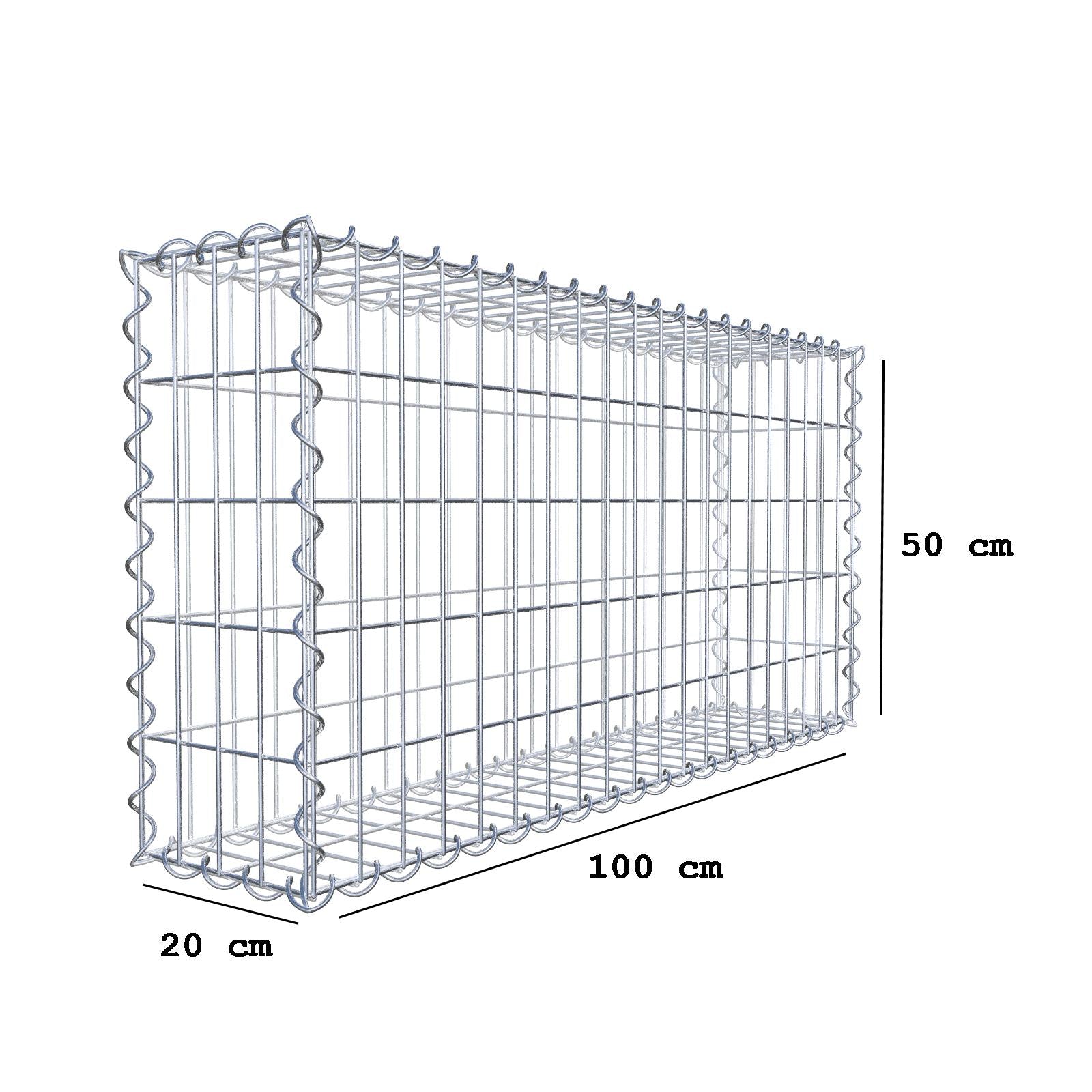 Sats med 2 gabioner 100 cm x 50 cm x 20 cm (L x H x D), maskstorlek 5 x 10 cm, spiral