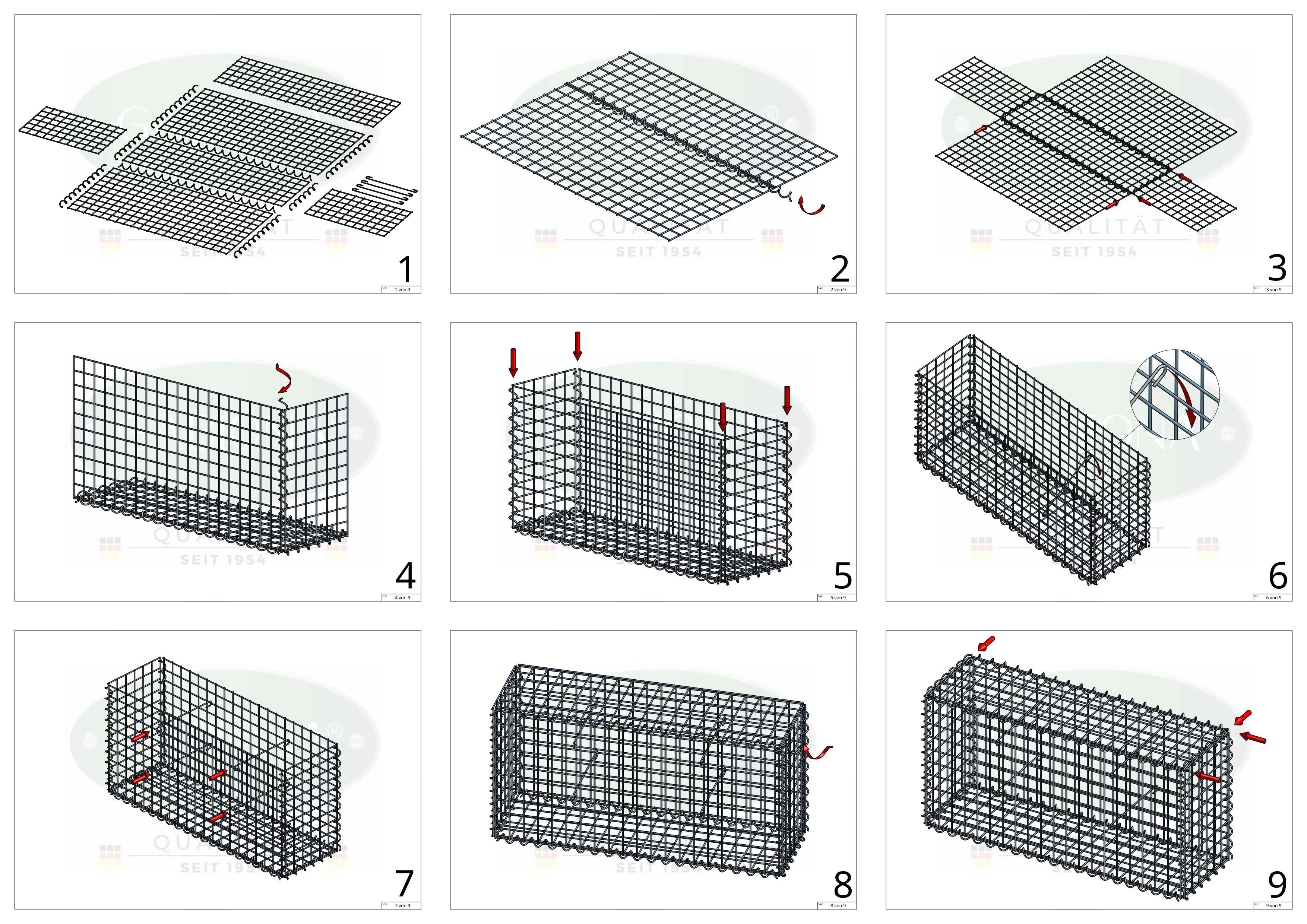 Lot de 2 gabions 100 cm x 50 cm x 20 cm (L x H x P), mailles 5 x 5 cm, spirale