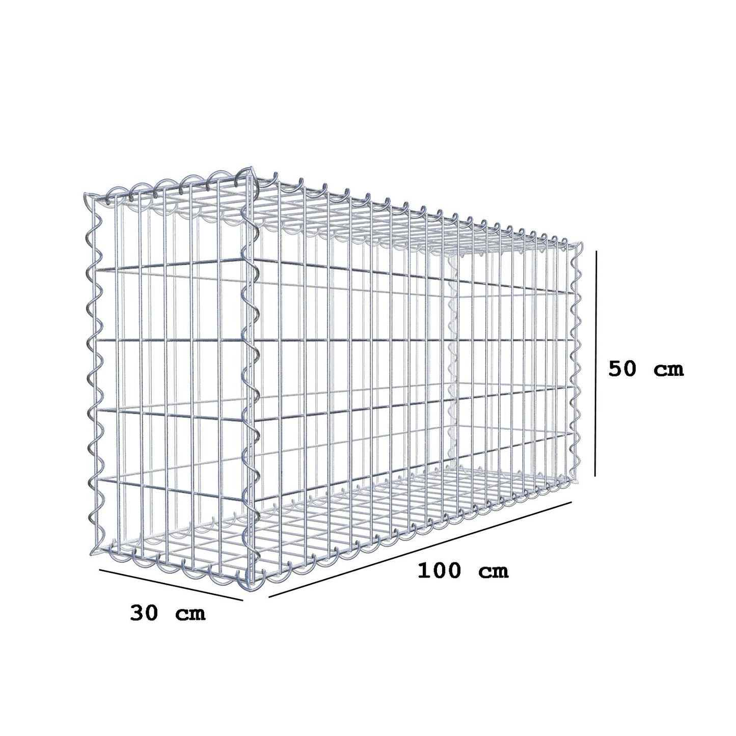 Set of 2 gabions 100 cm x 50 cm x 30 cm (L x H x D), mesh size 5 x 10 cm, spiral