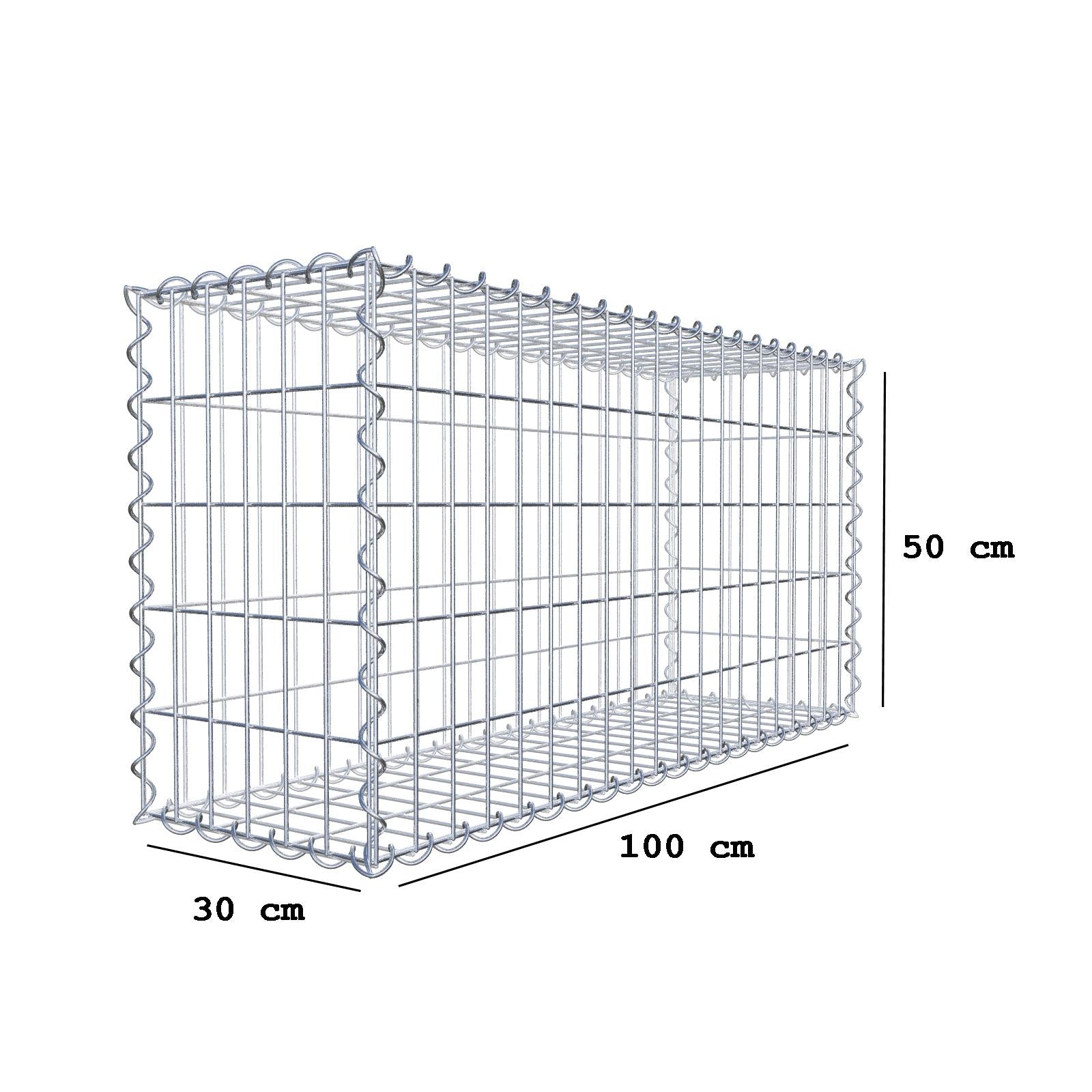 Juego de 2 gaviones de 100 cm x 50 cm x 30 cm (largo x alto x fondo), malla de 5 x 10 cm, en espiral