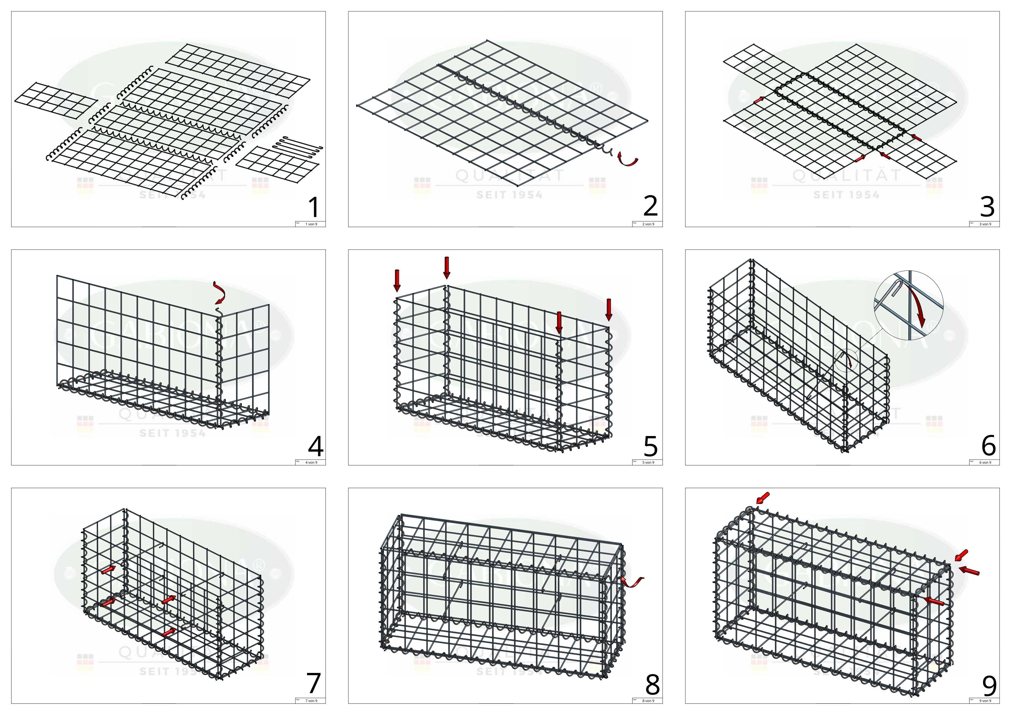 Lot de 2 gabions 100 cm x 50 cm x 50 cm (L x H x P), mailles 10 x 10 cm, spirale