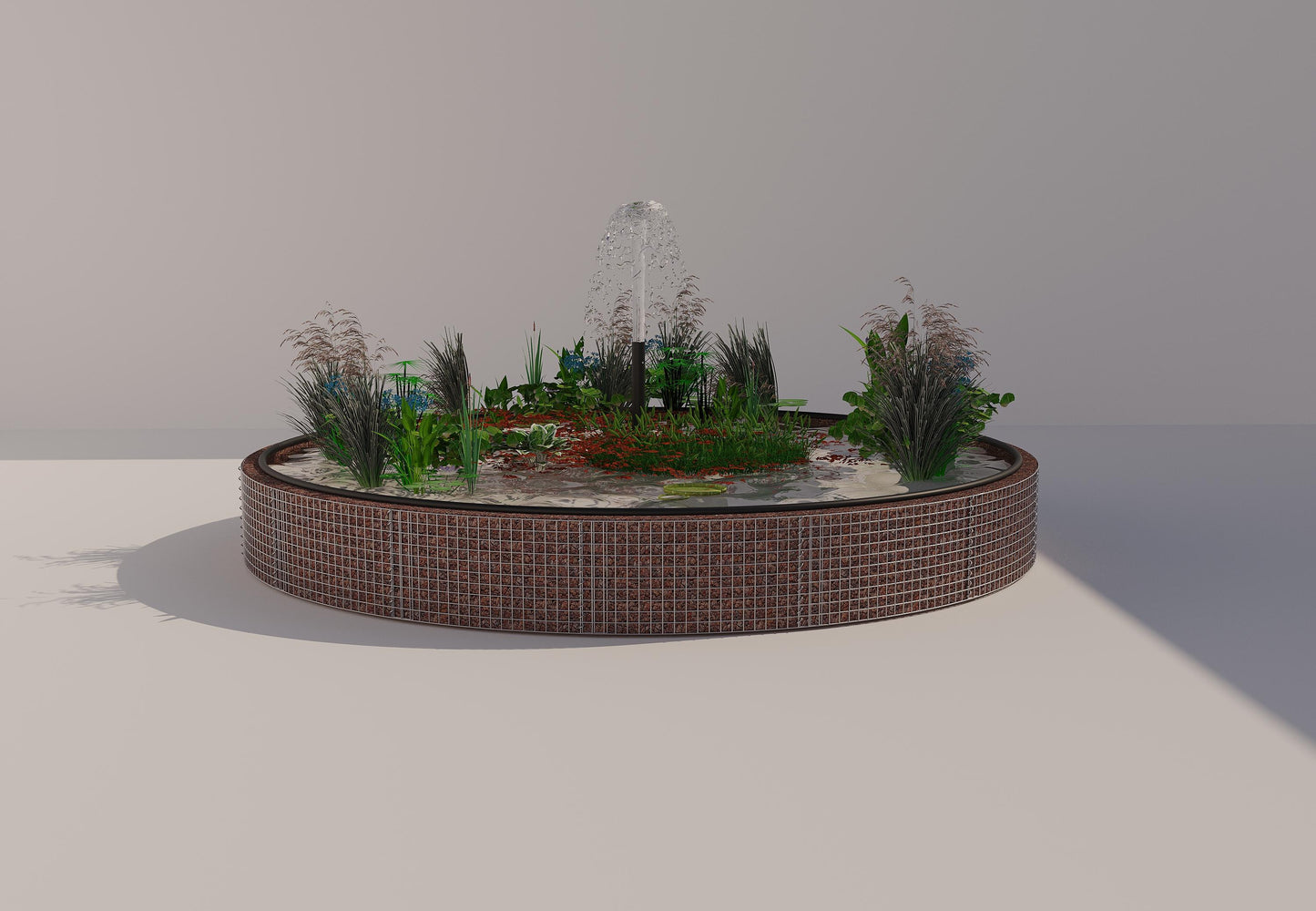 Tanque elevado de gabiões, redondo, diâmetro exterior 442 cm, altura 50 cm, dimensão da malha 5 x 5 cm, espessura da parede 15 cm