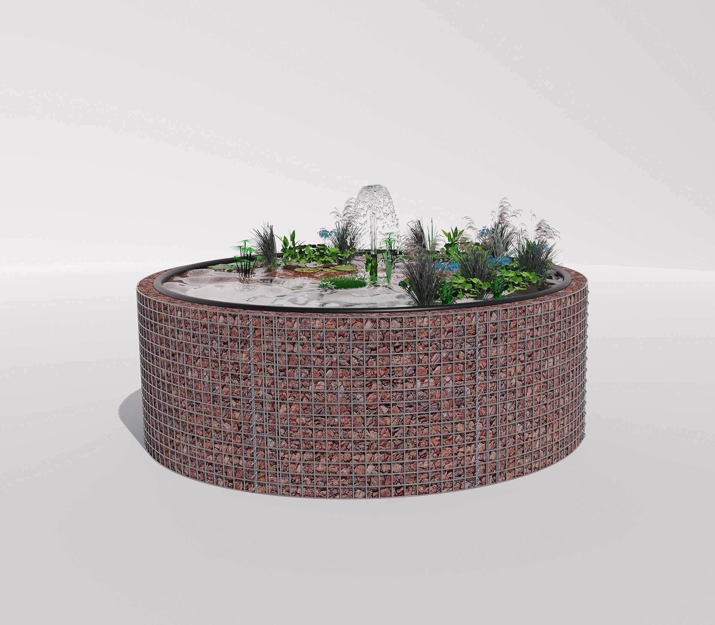 Gabionen Hochteich rund, Außendurchmesser 232 cm, Höhe 80 cm, Maschenweite 5 x 5 cm, Wandstärke 15 cm