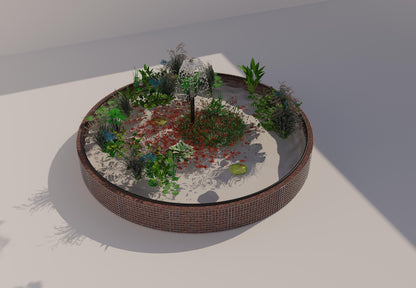 Tanque elevado de gabiões, redondo, diâmetro exterior 442 cm, altura 50 cm, dimensão da malha 5 x 5 cm, espessura da parede 15 cm