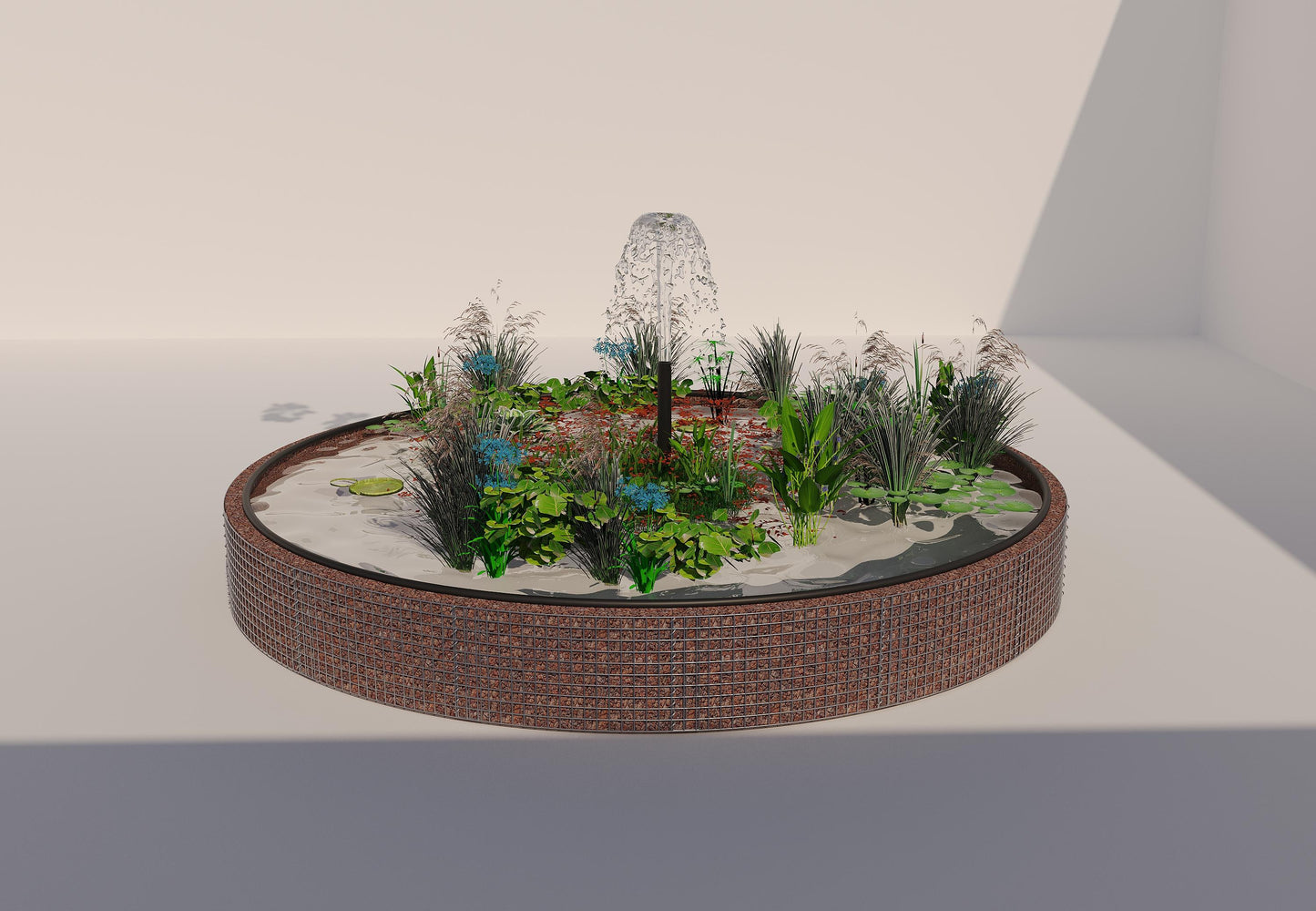 Tanque elevado de gabiões, redondo, diâmetro exterior 442 cm, altura 50 cm, dimensão da malha 5 x 5 cm, espessura da parede 15 cm