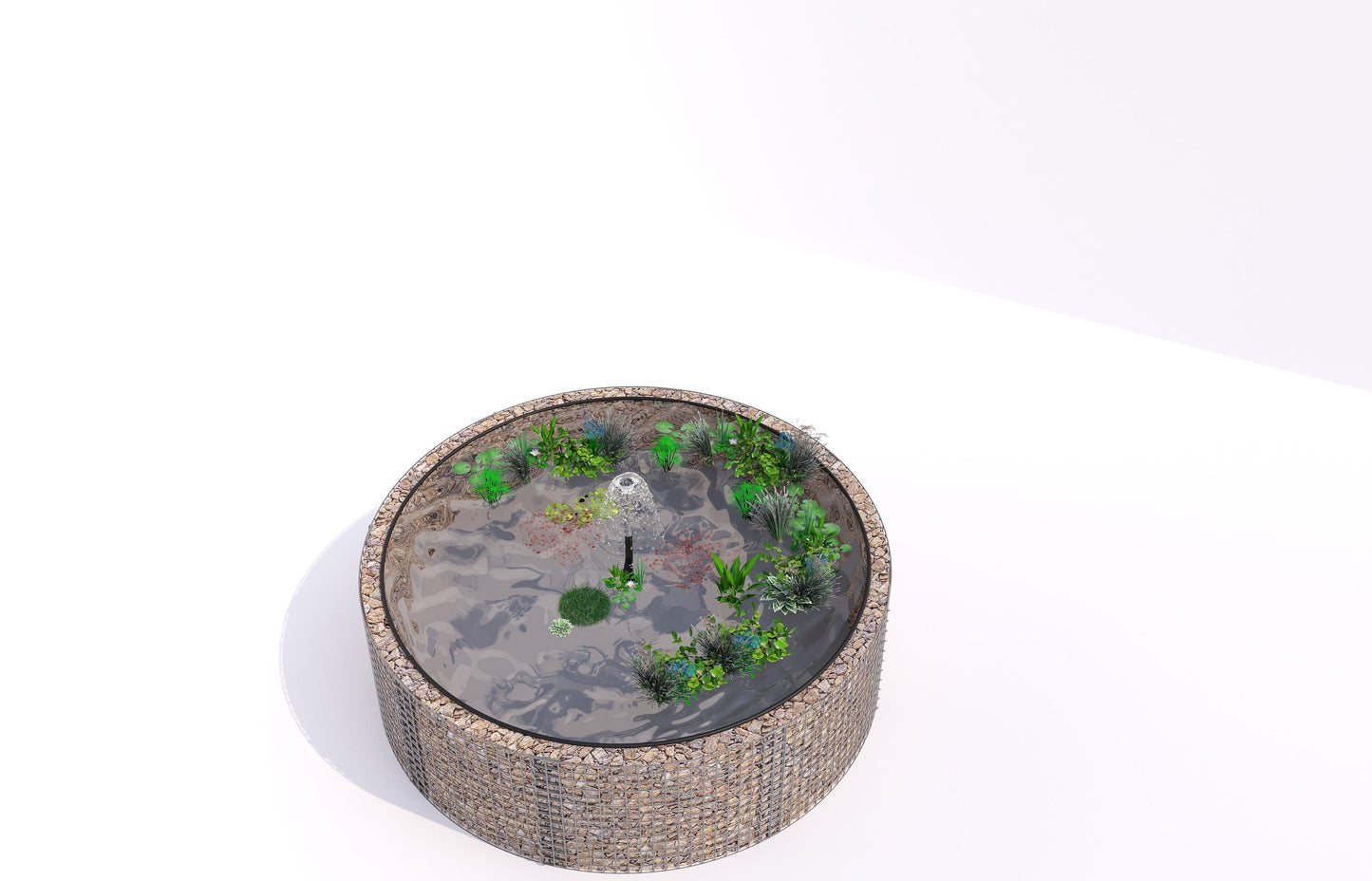 Estanque elevado de gaviones, redondo, diámetro exterior 262 cm, altura 80 cm, malla 5 x 5 cm, espesor de pared 15 cm