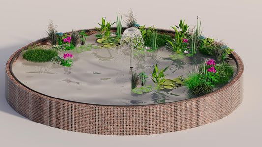 Laghetto rialzato in gabbioni, rotondo, diametro esterno 322 cm, altezza 80 cm, maglia 5 x 5 cm, spessore parete 15 cm