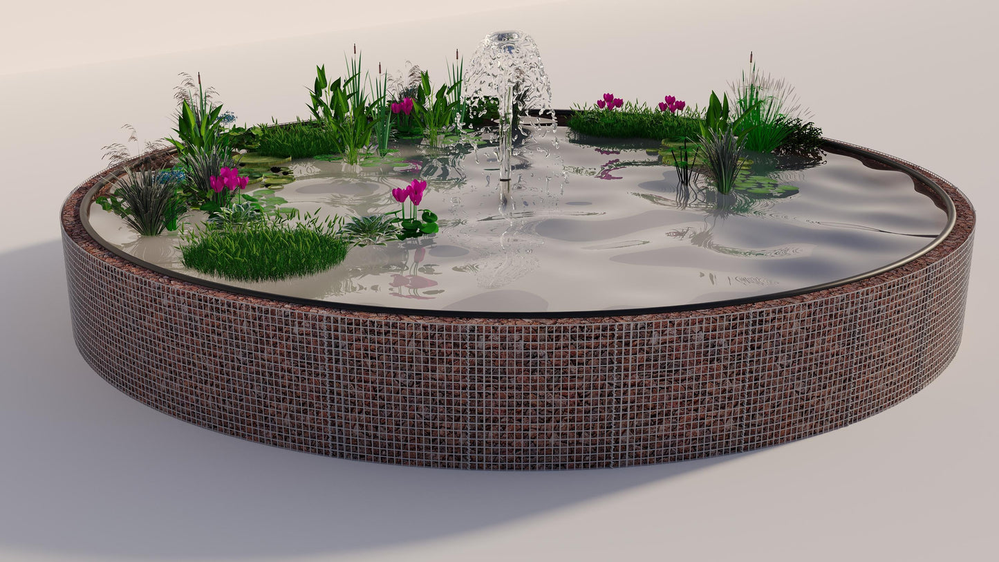 Estanque elevado de gaviones, redondo, diámetro exterior 322 cm, altura 80 cm, malla 5 x 5 cm, espesor de pared 15 cm