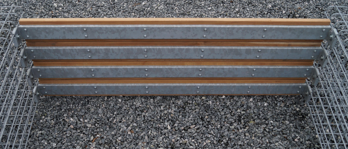 Banco de gaviones con 3 gaviones en espiral de madera de Cumarú, 205 cm de largo x 60 cm de alto x 37 cm de profundidad, galvanizado, MW 5 x 5 cm