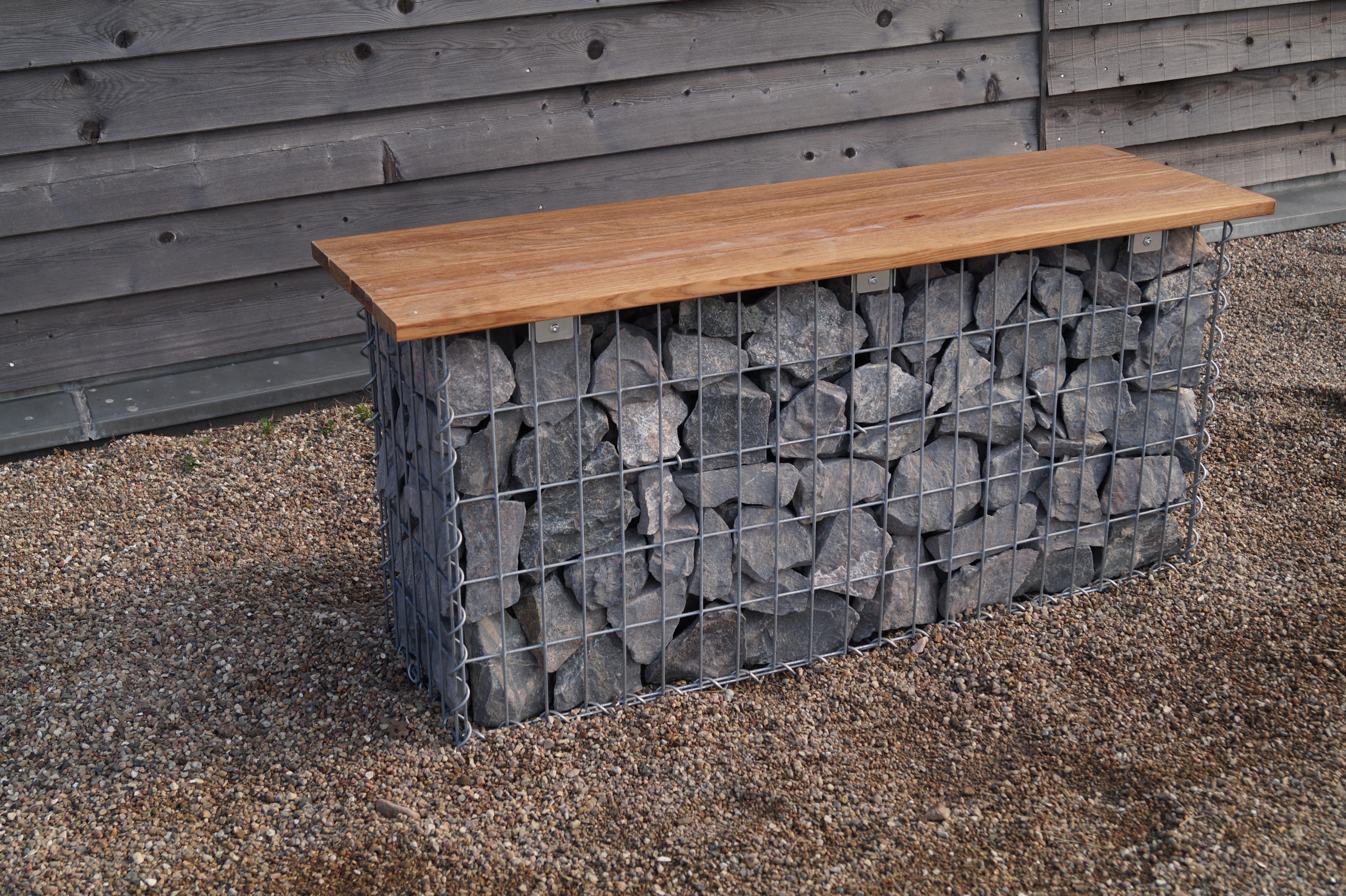 Trädgårdsbänk spiral gabion 105 x 50 x 30 cm - 3 TEAK MW 5 x 10 cm