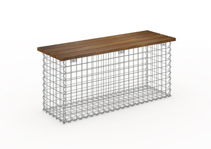 Banc en gabion avec bois de cumaru, 105 x 50 x 30 cm (L x H x P), électro-galvanisé, MW 5 x 5 cm, avec fermeture en spirale