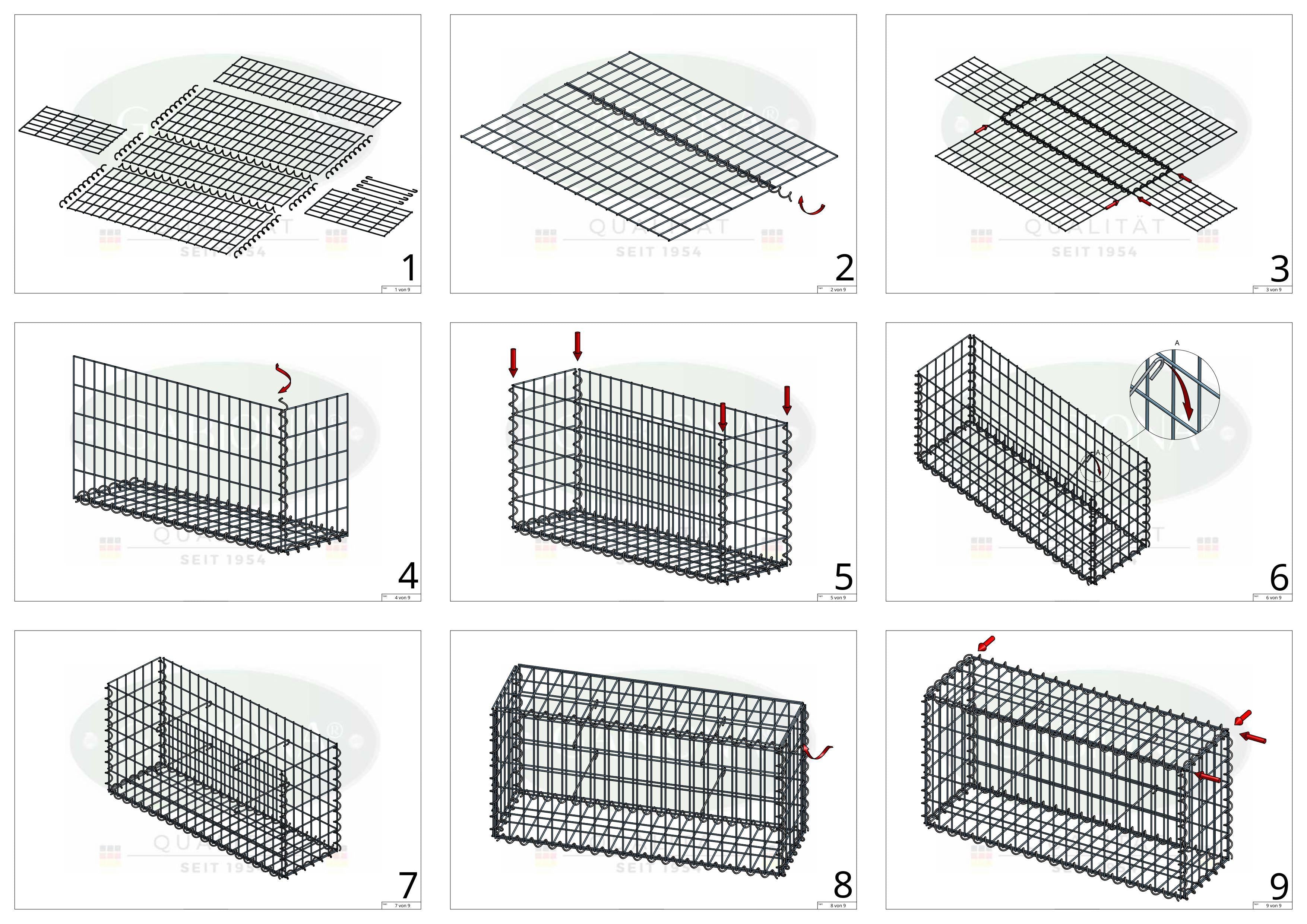 Gabião 100 cm x 50 cm x 40 cm (C x A x P), malhagem 5 cm x 10 cm, espiral