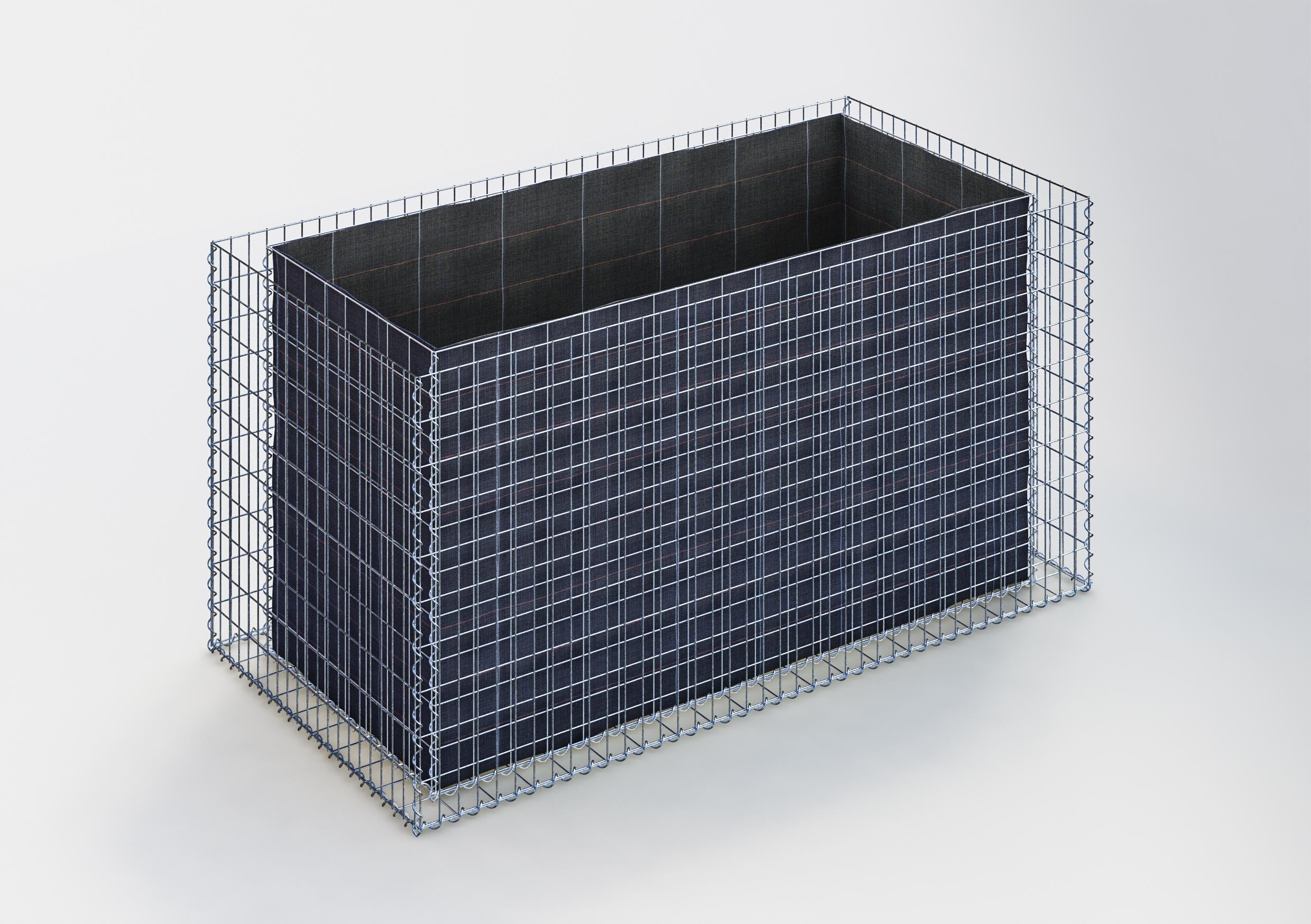Lecho elevado rectangular 200 cm x 100 cm x 100 cm (largo x alto x fondo), malla 5 x 10 cm, espesor de pared 10 cm