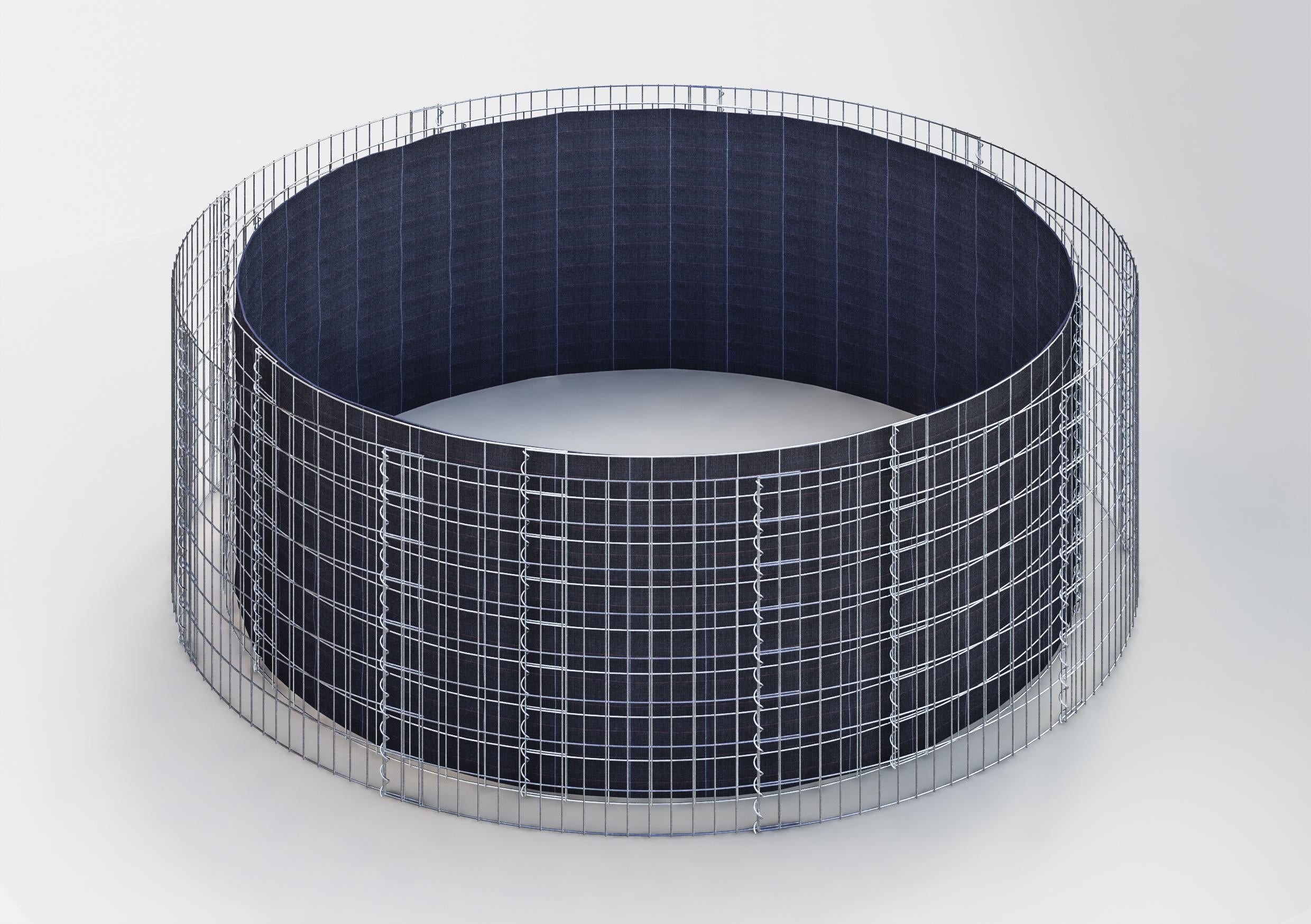 Rund højbed, udvendig diameter 262 cm, højde 80 cm, maskestørrelse 5 x 10 cm, vægtykkelse 15 cm