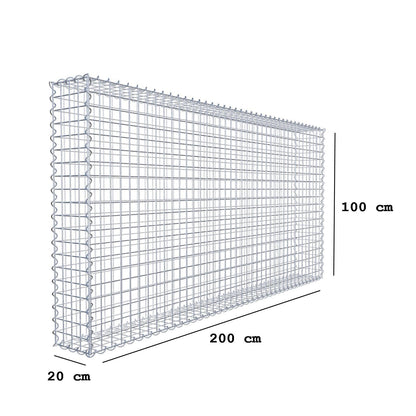 Gavión 200 cm x 100 cm x 20 cm (largo x alto x fondo), malla 5 cm x 5 cm, en espiral