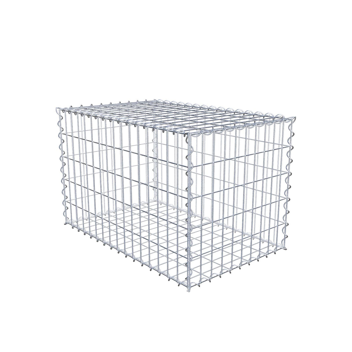 Gabião 80 cm x 50 cm x 50 cm (C x A x P), malhagem 5 cm x 10 cm, espiral