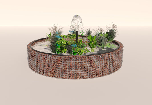 Schanskorven verhoogde vijver, rond, buitendiameter 232 cm, hoogte 50 cm, maaswijdte 5 x 5 cm, wanddikte 15 cm