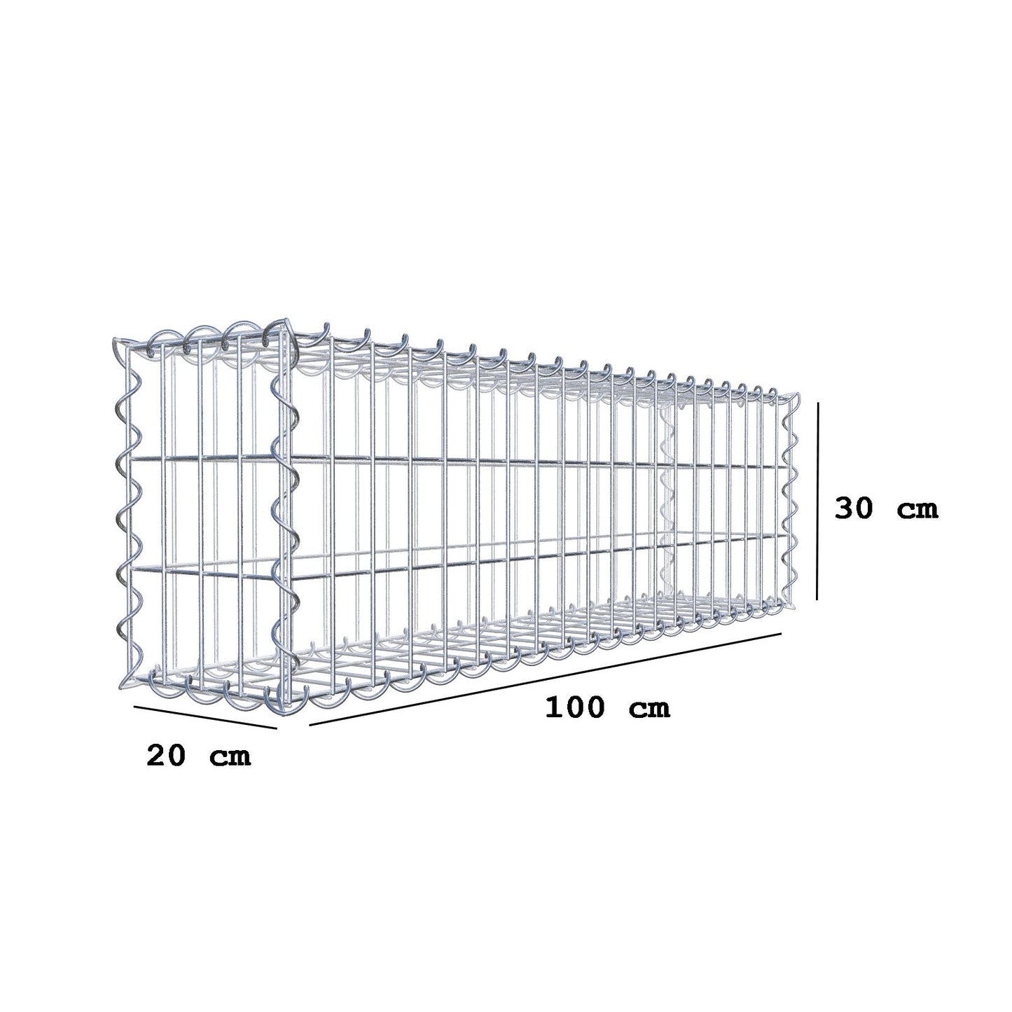 Gabion 100 cm x 30 cm x 20 cm (L x H x D), mesh size 5 cm x 10 cm, spiral
