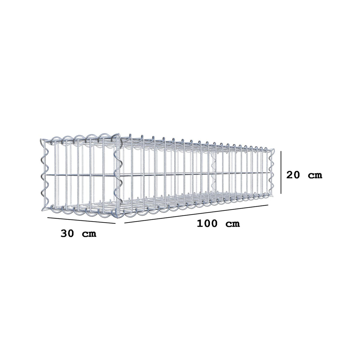 Gabion 100 cm x 20 cm x 30 cm (L x H x D), mesh size 5 cm x 10 cm, spiral
