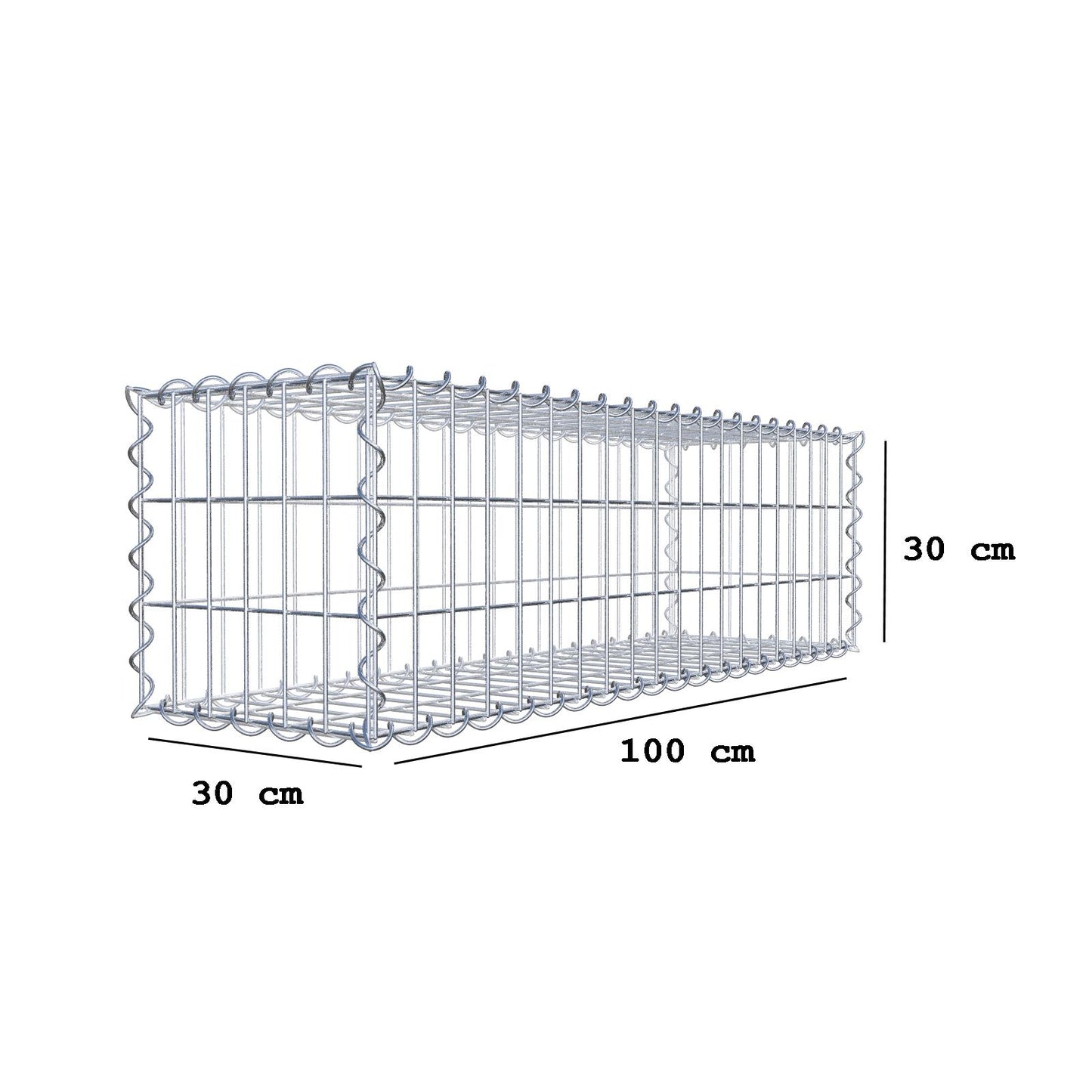 Gabion 100 cm x 30 cm x 30 cm (L x H x D), mesh size 5 cm x 10 cm, spiral