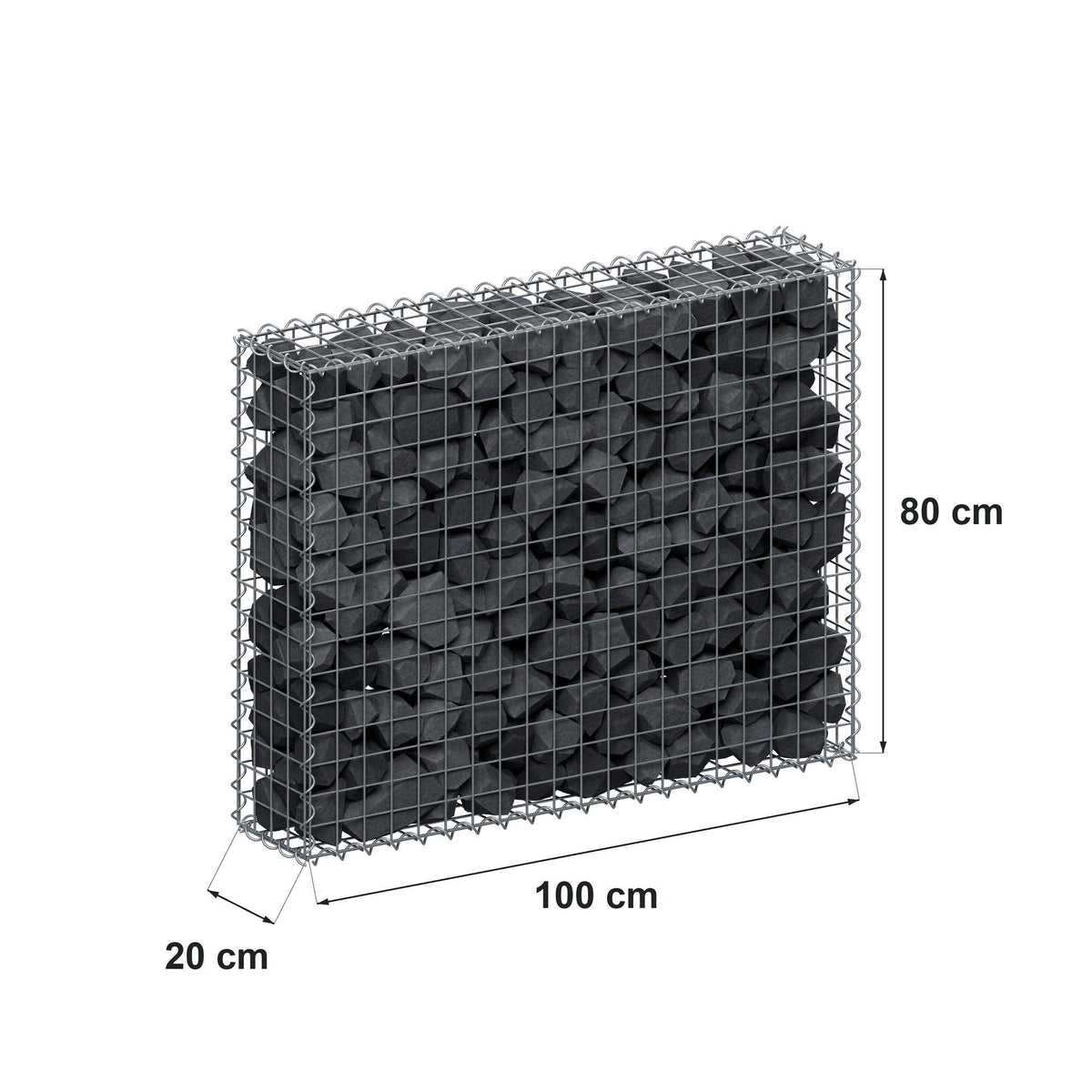 Gabion 100 cm x 80 cm x 20 cm (L x H x D), mesh size 5 cm x 5 cm, spiral