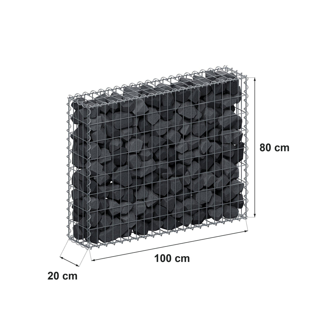 Gabion 100 cm x 80 cm x 20 cm (L x H x D), maskestørrelse 5 cm x 10 cm, spiral