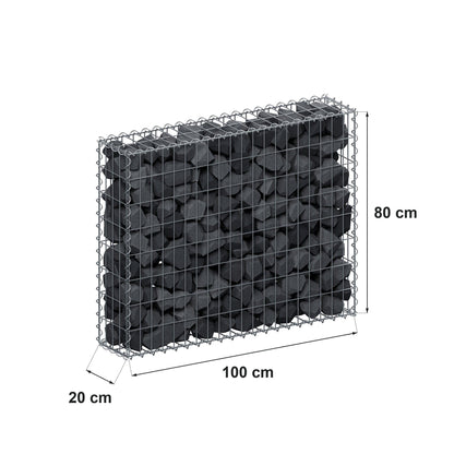 Gabion 100 cm x 80 cm x 20 cm (L x H x D), maskestørrelse 5 cm x 10 cm, spiral