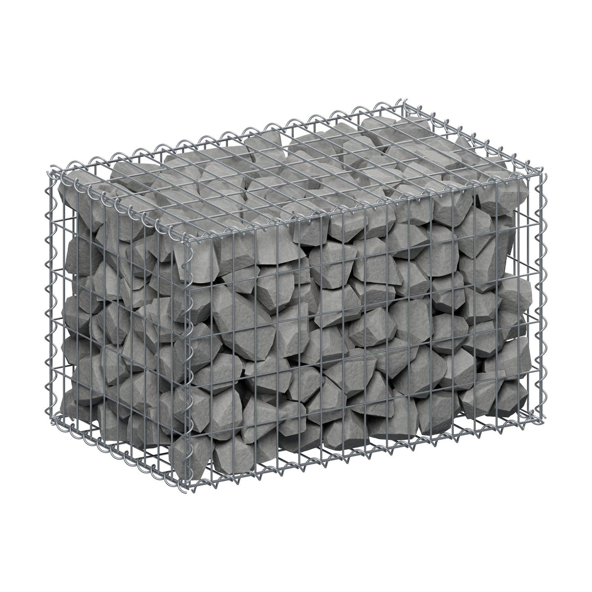 Gabião 80 cm x 50 cm x 50 cm (C x A x P), malhagem 5 cm x 10 cm, espiral