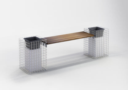Garden bench with 2 flower columns - Cumaru wood, 200 cm long x 62 cm high x 37 cm deep, hot-dip galvanized, MW 5 x 5 cm