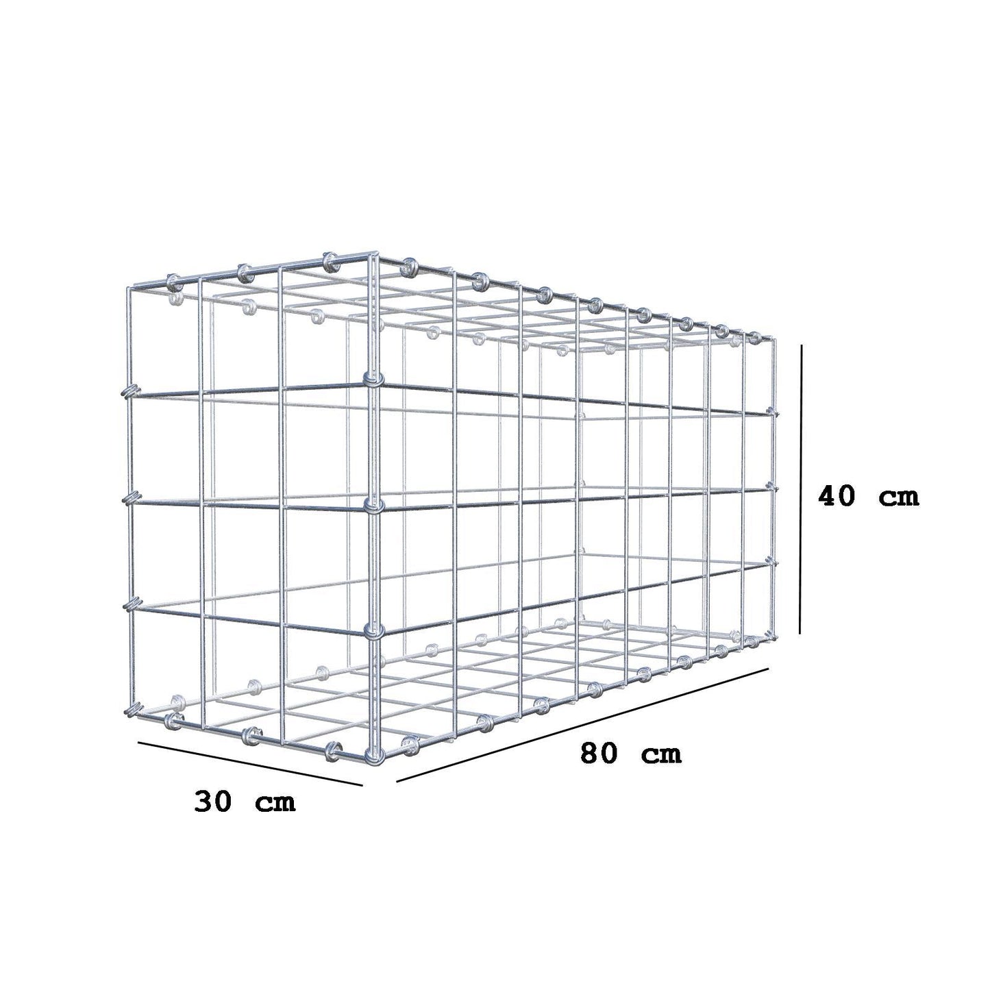 Gabion 80 cm x 40 cm x 30 cm (L x H x D), mesh size 10 x 10 cm, spiral ring
