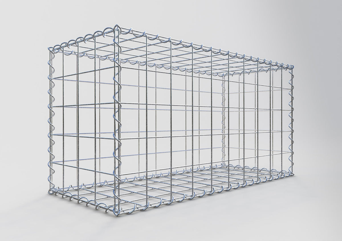 Schanskorf 100 cm x 50 cm x 40 cm (L x H x D), maaswijdte 10 cm x 10 cm, spiraalvormig