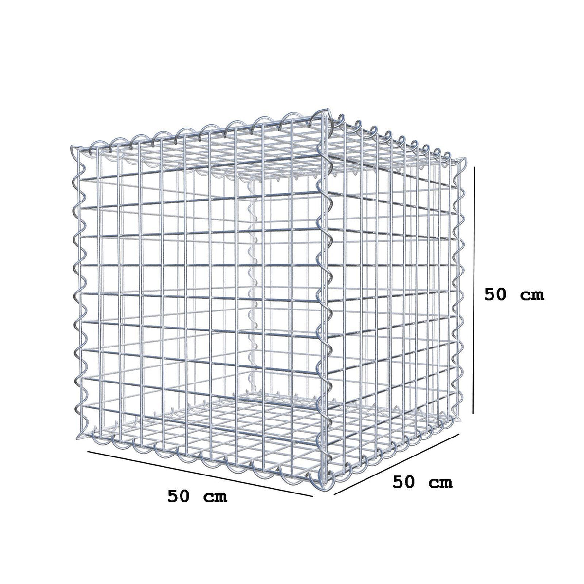 Gabion 50 cm x 50 cm x 50 cm (L x H x D), maskestørrelse 5 cm x 5 cm, spiral