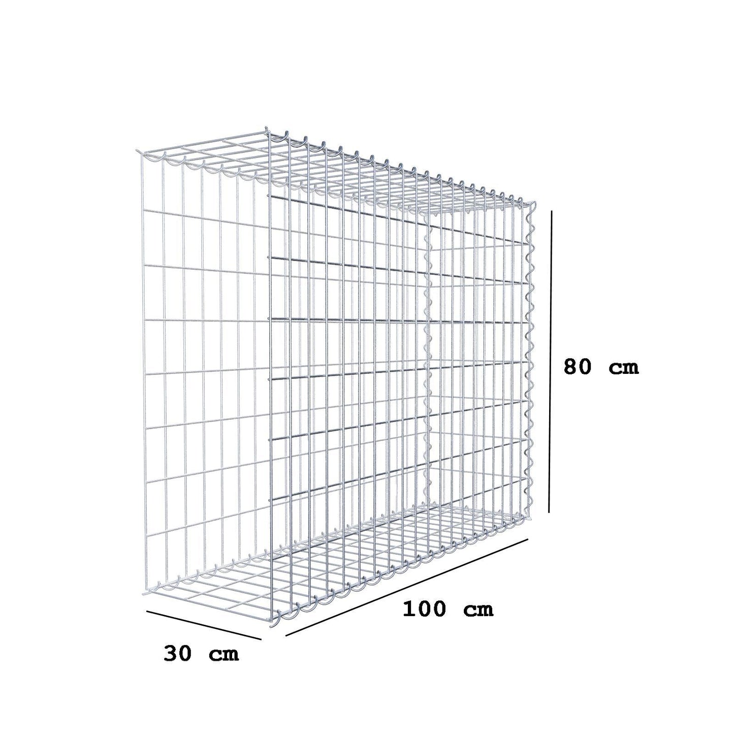 Gabião tipo 2 100 cm x 80 cm x 30 cm (C x A x P), malhagem 5 cm x 10 cm, espiral