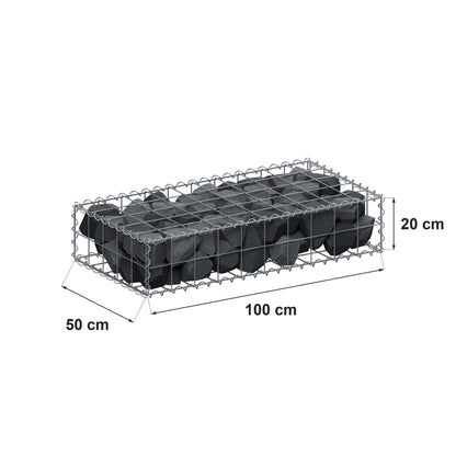 Gabion 100 cm x 20 cm x 50 cm (L x H x D), maskestørrelse 10 cm x 10 cm, spiral