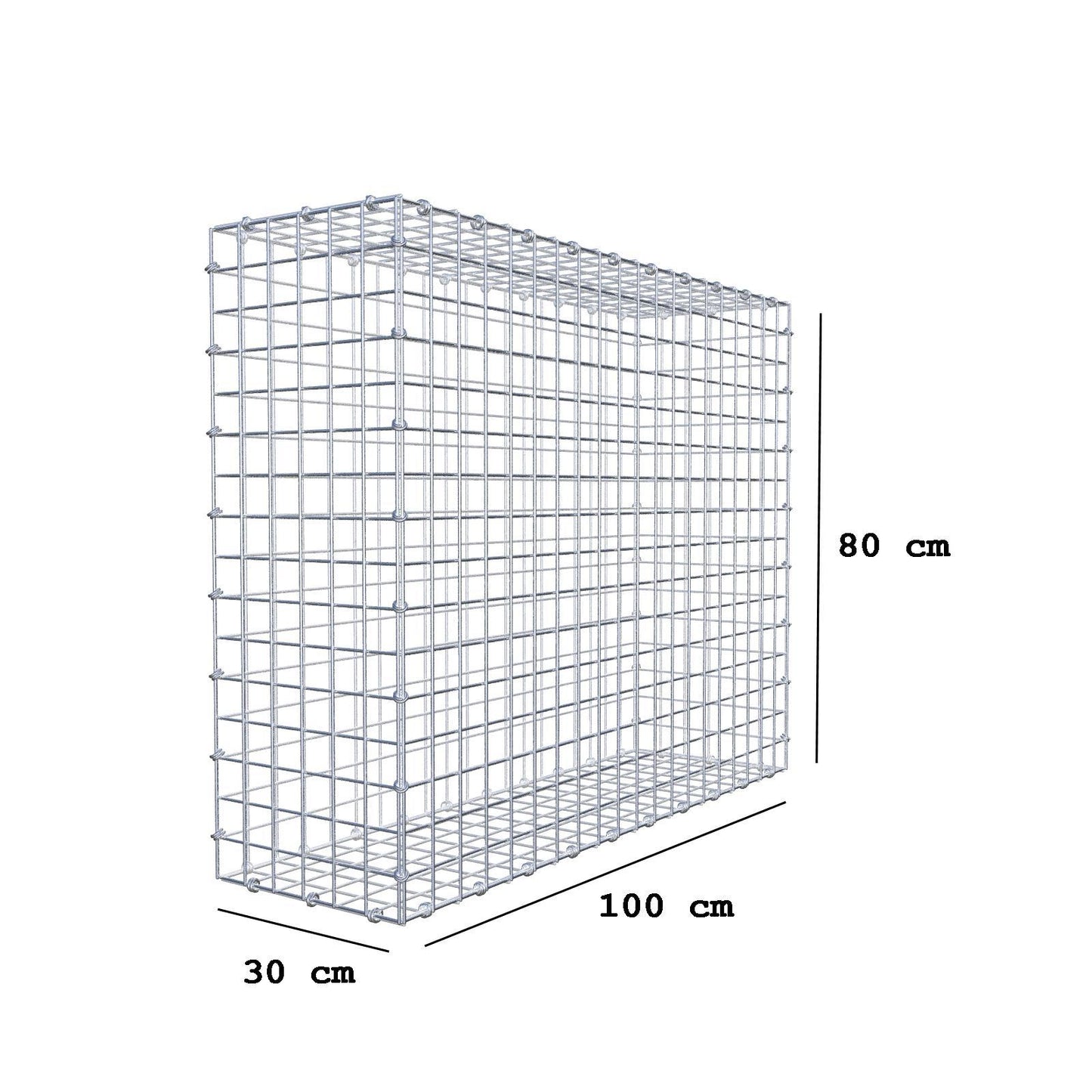 Gabion 100 cm x 80 cm x 30 cm (L x H x D), maskstorlek 5 x 5 cm, spiralring