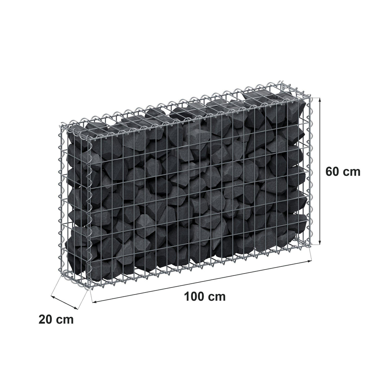 Gabion 100 cm x 60 cm x 20 cm (L x H x P), mailles 5 cm x 10 cm, spirale